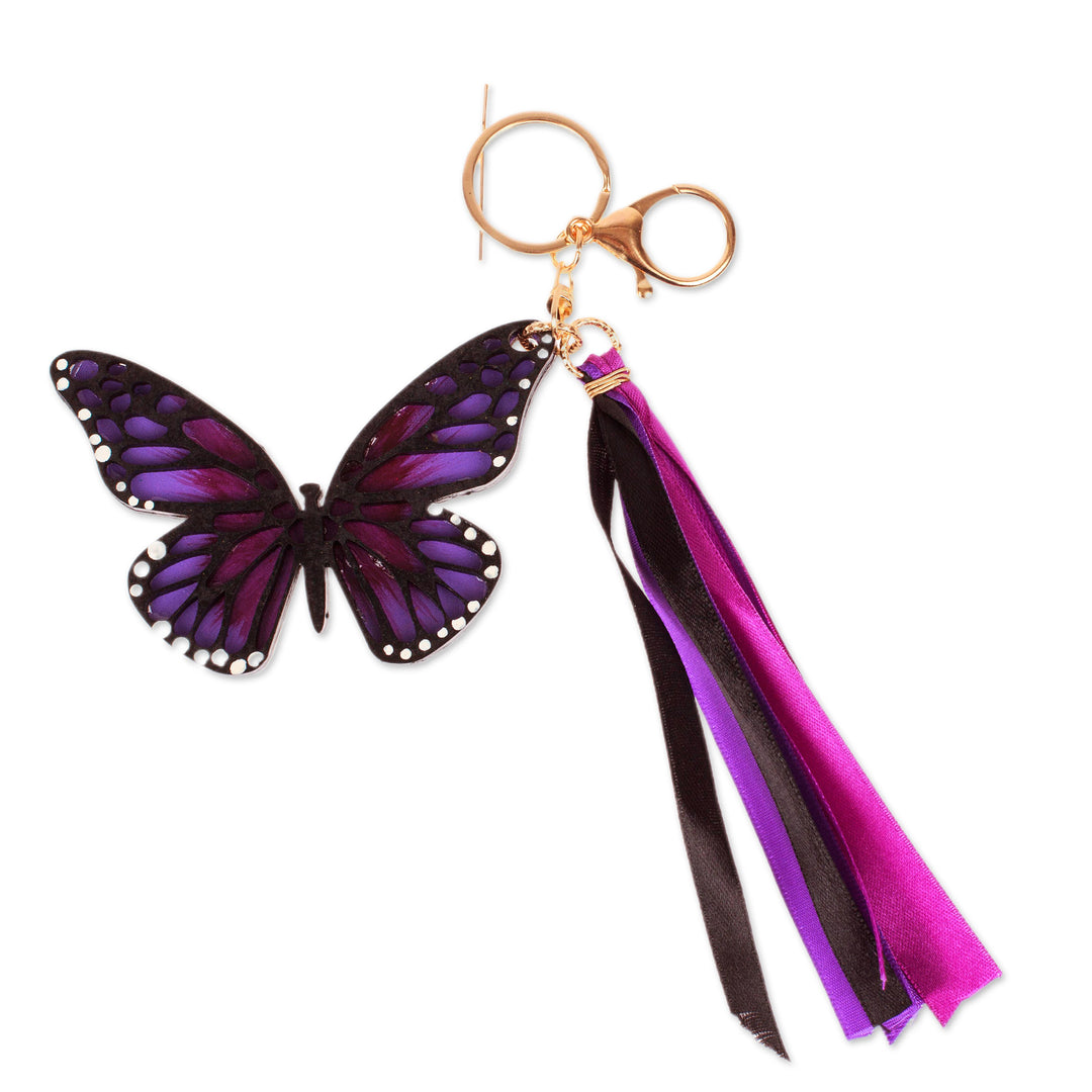Hand-Painted Wood Butterfly Keychain and Bag Charm in Purple - Monarchs of Hope