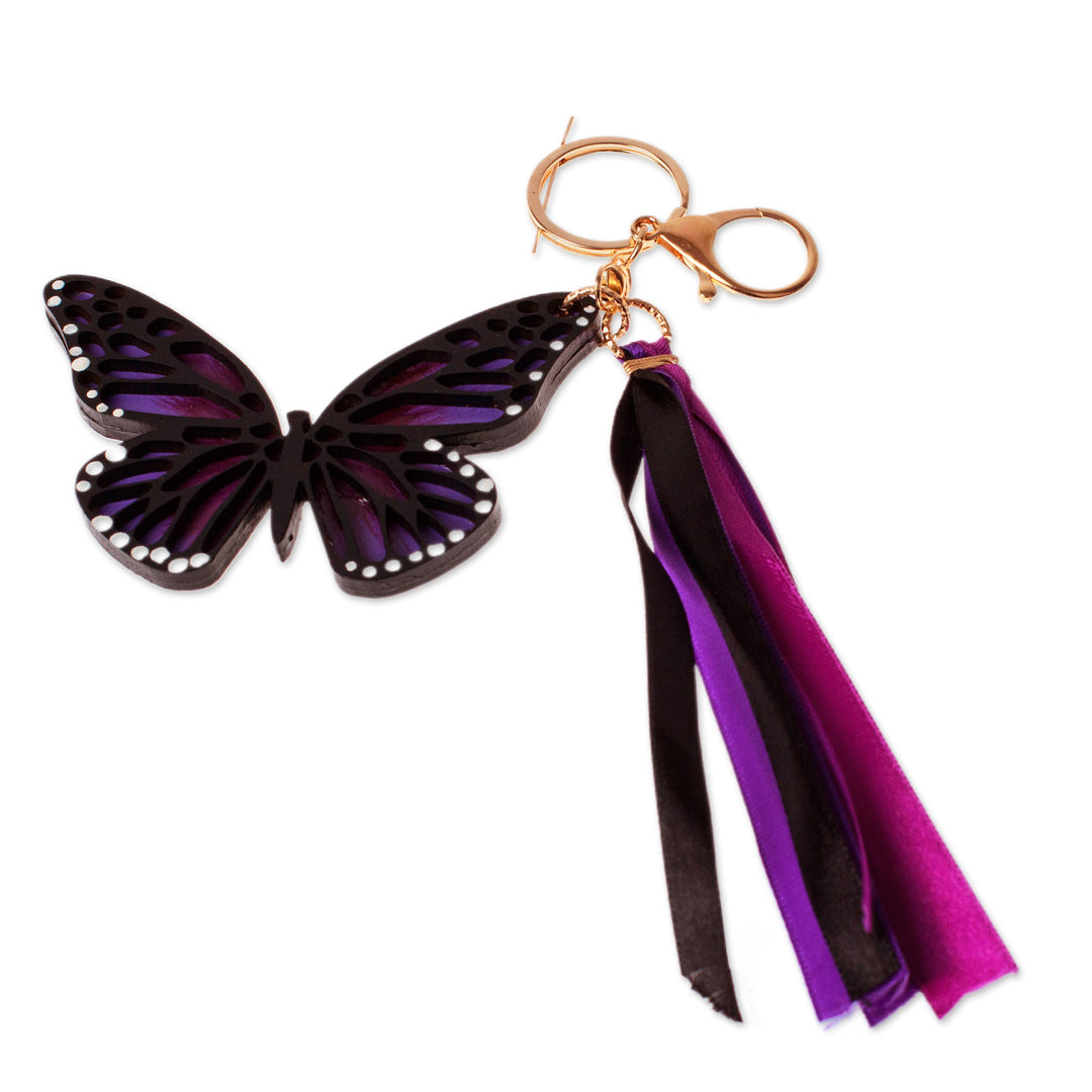 Hand-Painted Wood Butterfly Keychain and Bag Charm in Purple - Monarchs of Hope