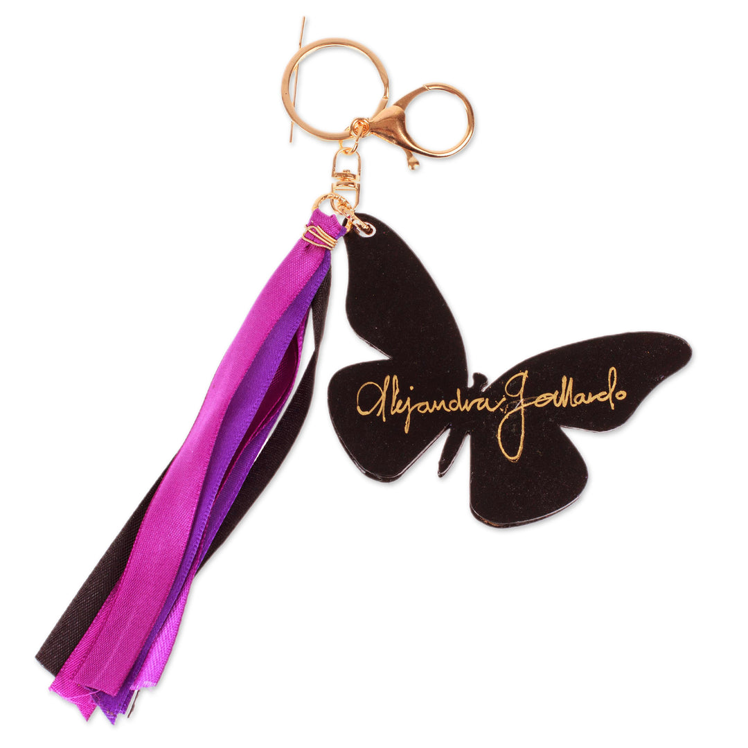 Hand-Painted Wood Butterfly Keychain and Bag Charm in Purple - Monarchs of Hope