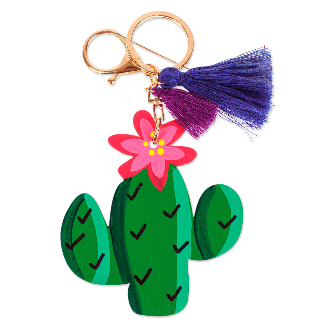 Hand-Painted Wood Prickly Pear Themed Keychain and Bag Charm - Adorable Prickly Pear