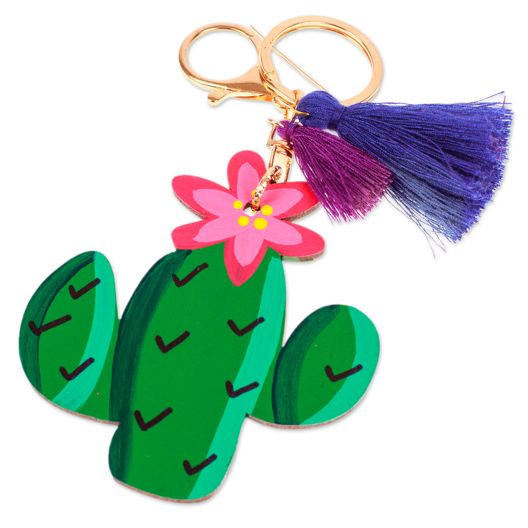 Hand-Painted Wood Prickly Pear Themed Keychain and Bag Charm - Adorable Prickly Pear