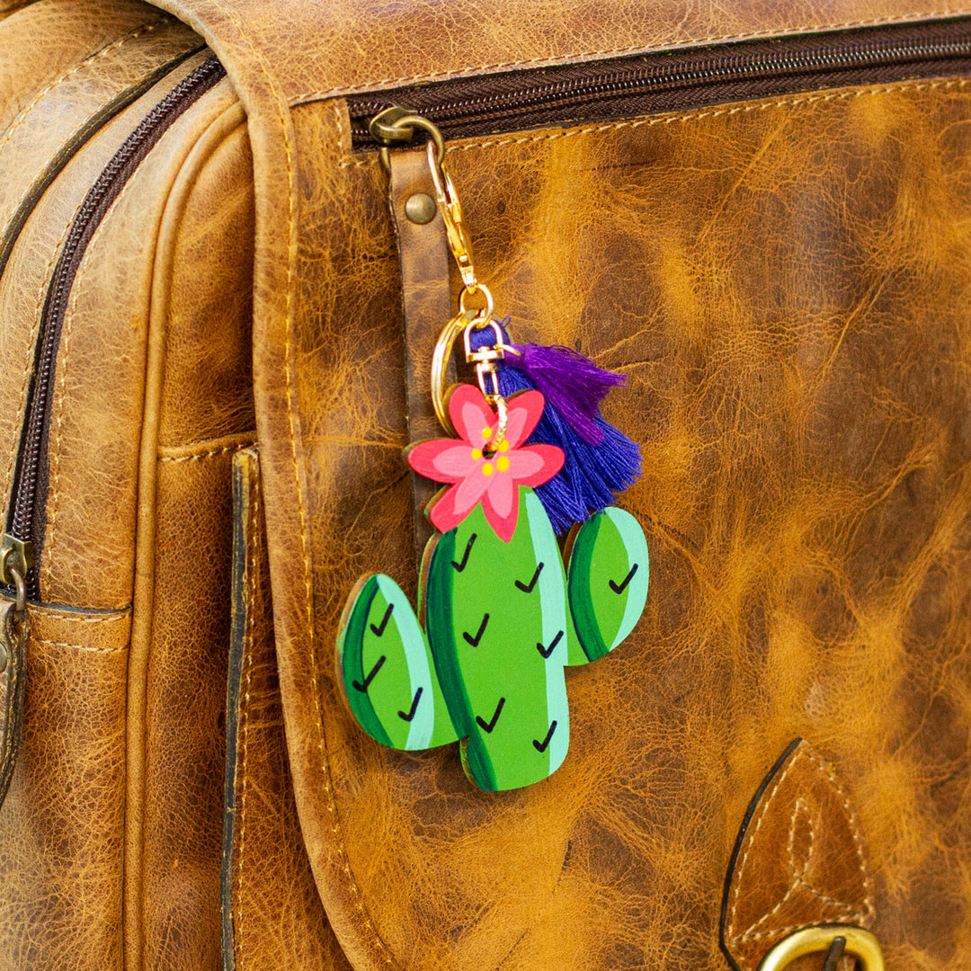 Hand-Painted Wood Prickly Pear Themed Keychain and Bag Charm - Adorable Prickly Pear