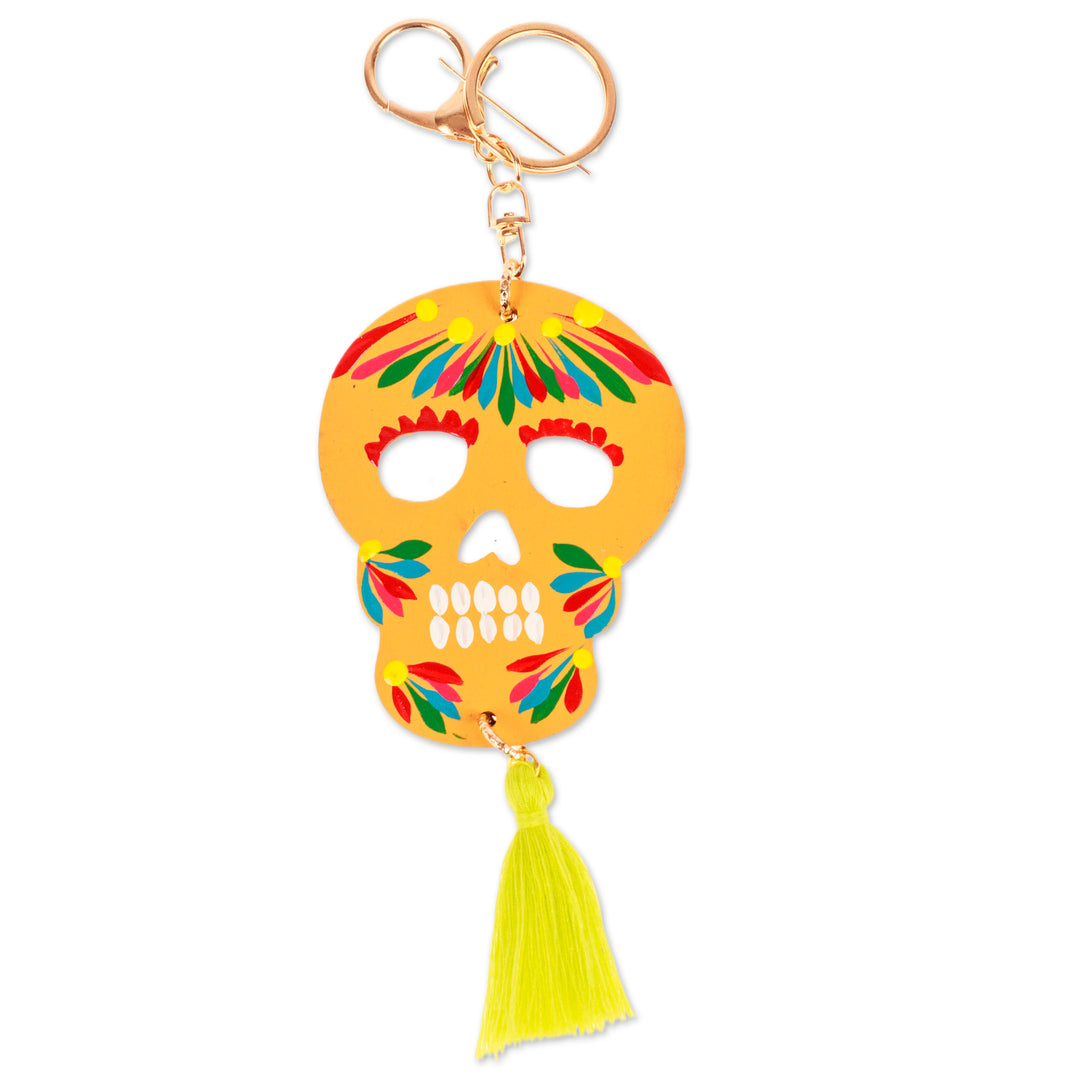 Hand-Painted Day of the Dead Skull Wood Keychain & Bag Charm - Mexican Tradition