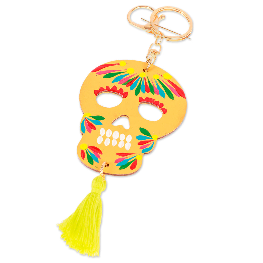 Hand-Painted Day of the Dead Skull Wood Keychain & Bag Charm - Mexican Tradition