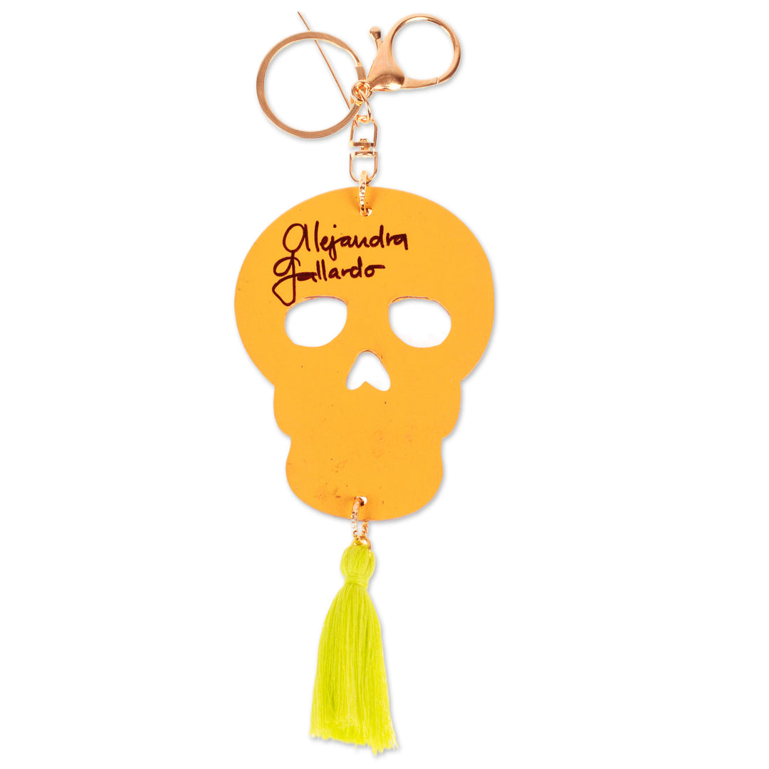 Hand-Painted Day of the Dead Skull Wood Keychain & Bag Charm - Mexican Tradition