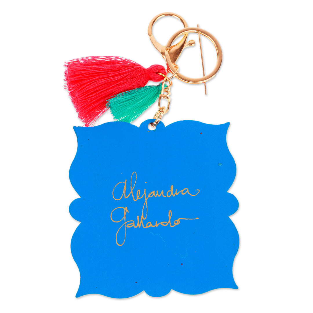 Hand-Painted Wood Golden Sacred Heart Keychain and Bag Charm - Sacred Adoration