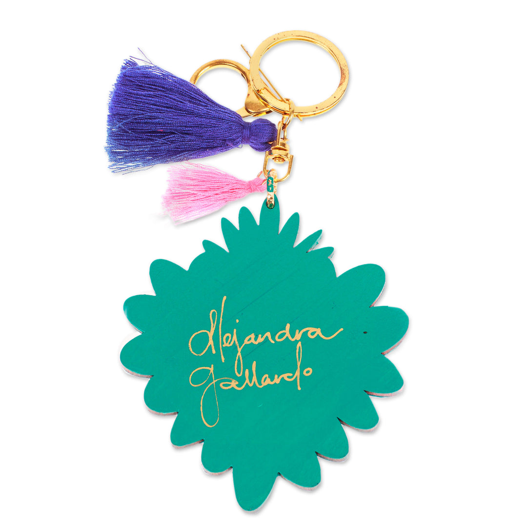 Hand-Painted Wood Heart Keychain & Bag Charm with Tassels - Shimmering Heart