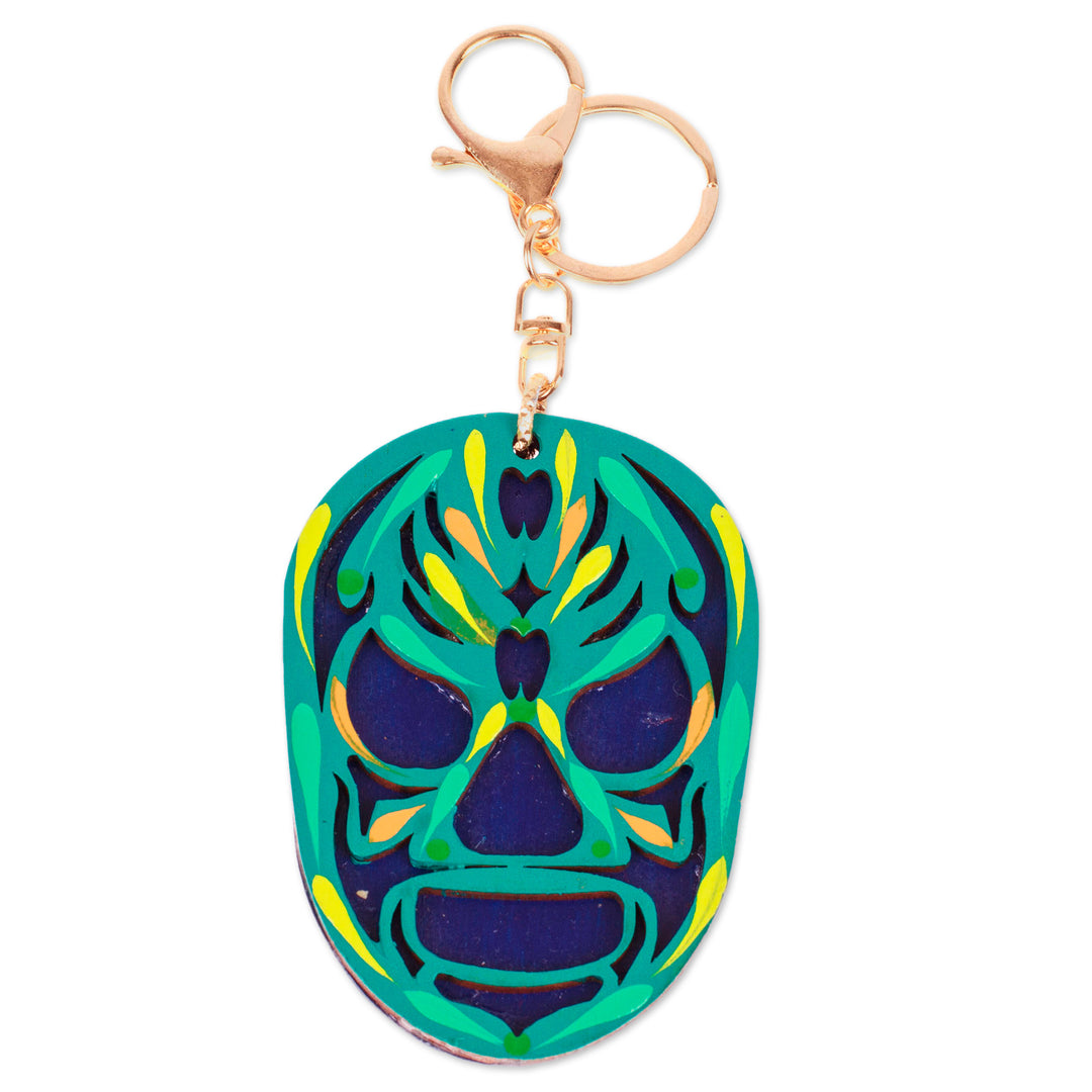 Hand-Painted Wood Mexican Wrestler Mask Keychain & Bag Charm - Mexican Wrestler