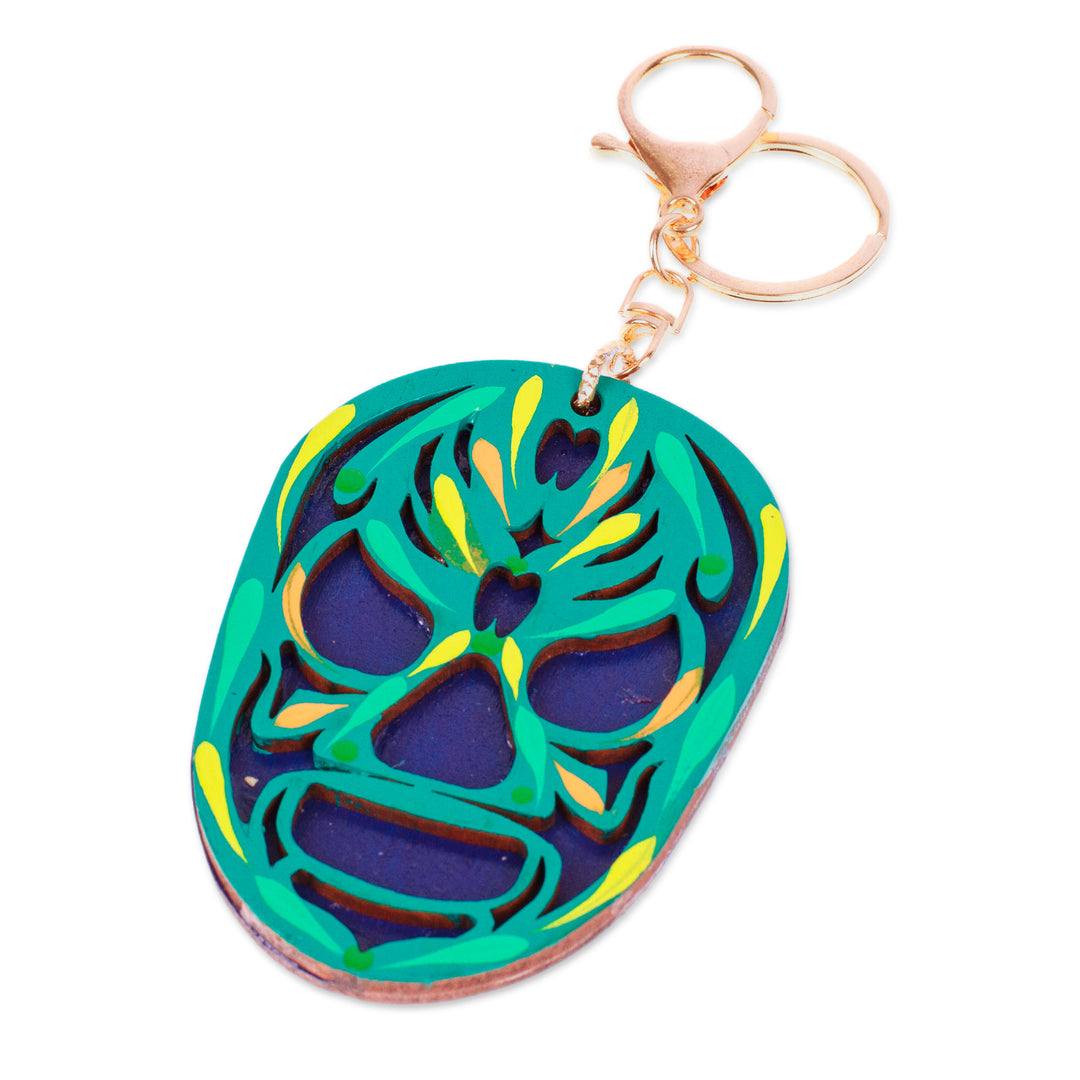 Hand-Painted Wood Mexican Wrestler Mask Keychain & Bag Charm - Mexican Wrestler