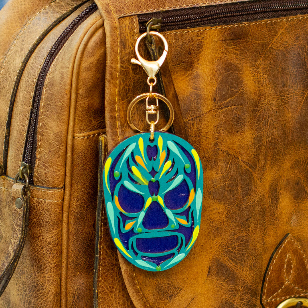 Hand-Painted Wood Mexican Wrestler Mask Keychain & Bag Charm - Mexican Wrestler