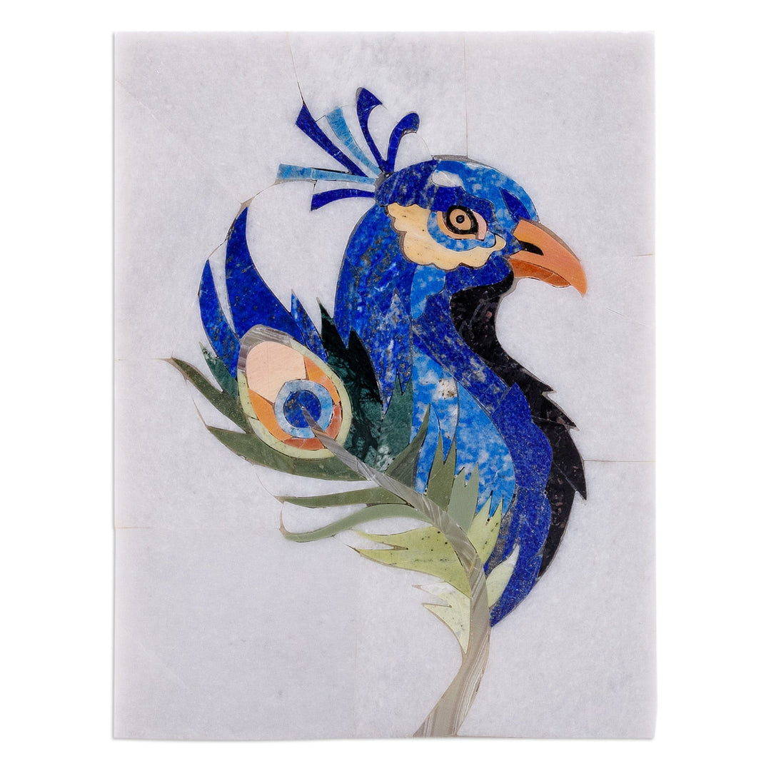 Handmade Traditional Peacock-Themed Multi-Gemstone Wall Art - Precious Peacock
