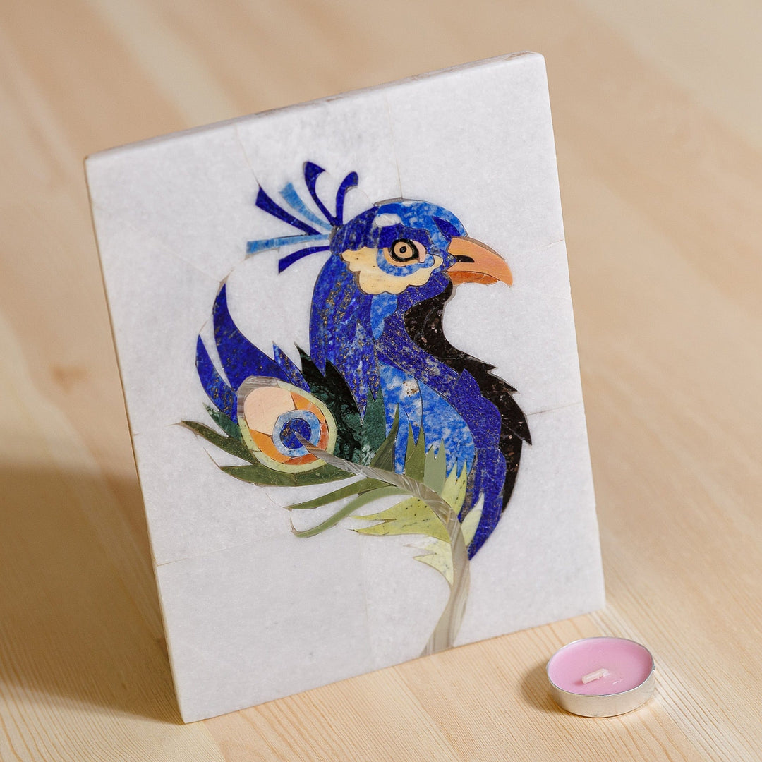 Handmade Traditional Peacock-Themed Multi-Gemstone Wall Art - Precious Peacock