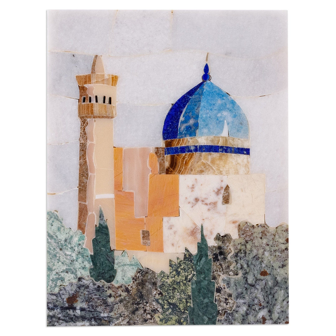 Handmade Traditional Architectural Multi-Gemstone Wall Art - Minaret and Dome