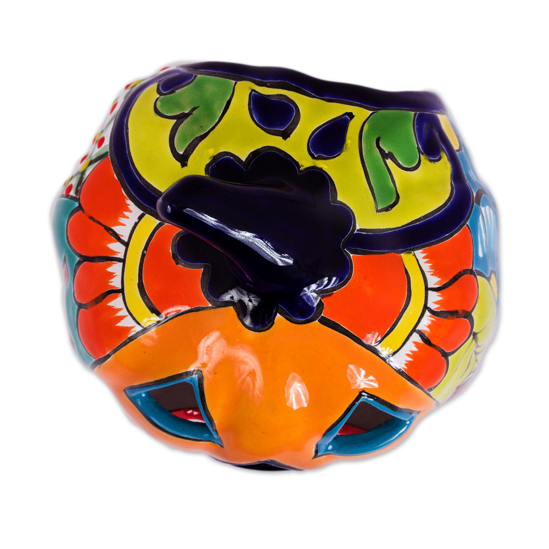 Ceramic Jack-O-Lantern Candle Holder from Mexico - Floral Halloween