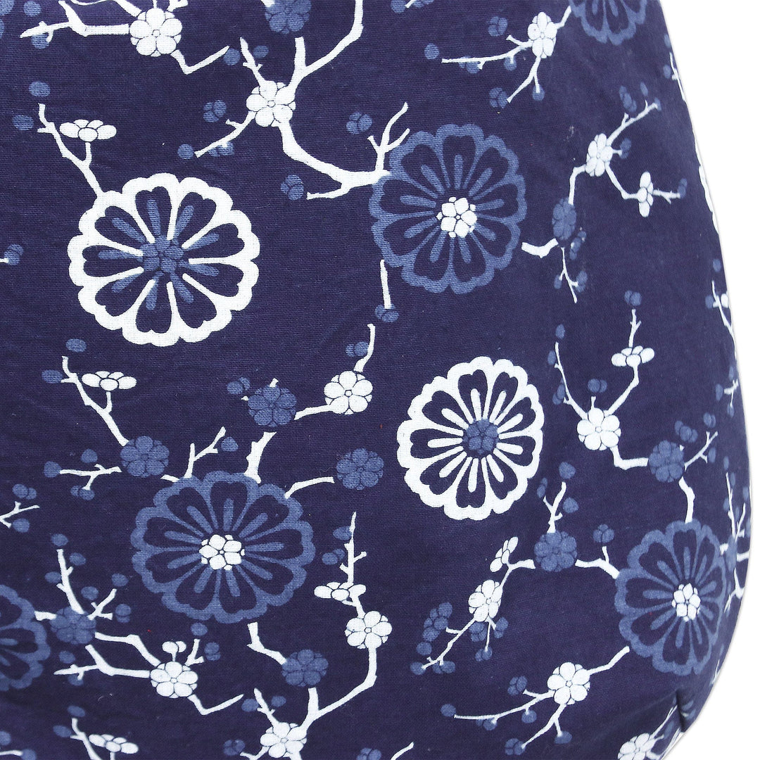 Floral Leather-Accented Adjustable Navy Cotton Shoulder Bag - Blossoming Navy