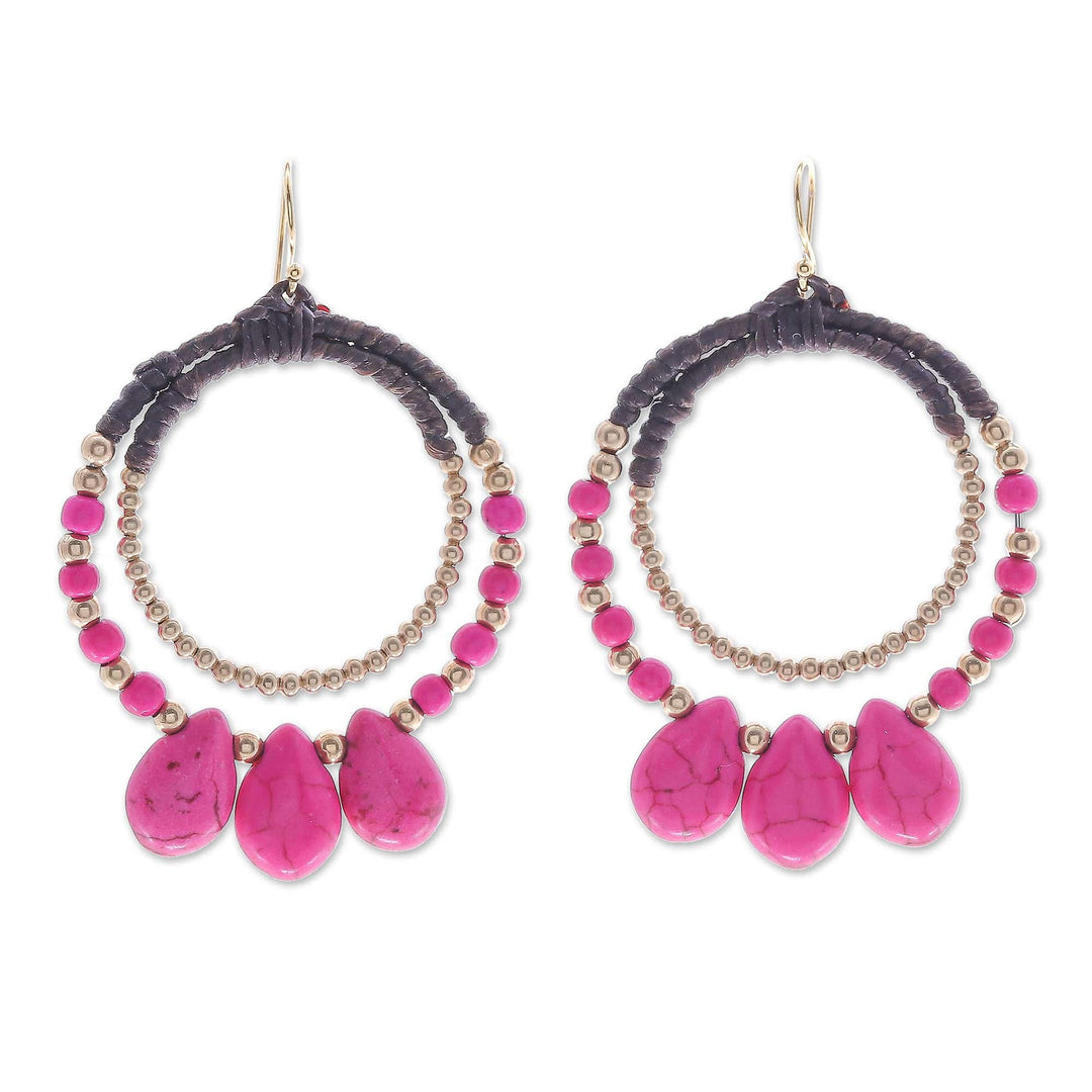 Brass and Pink Magnesite Beaded Dangle Earrings - The Pink Tiara