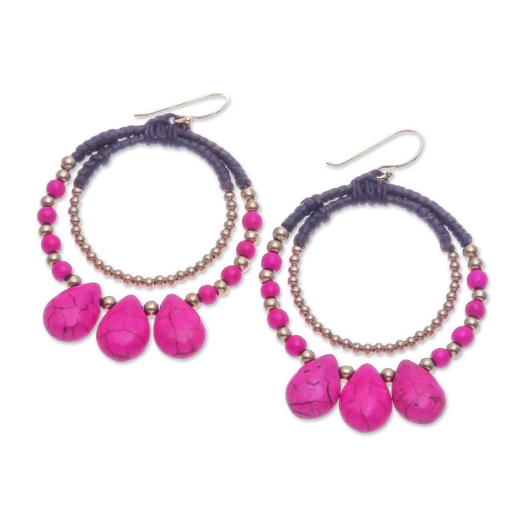 Brass and Pink Magnesite Beaded Dangle Earrings - The Pink Tiara
