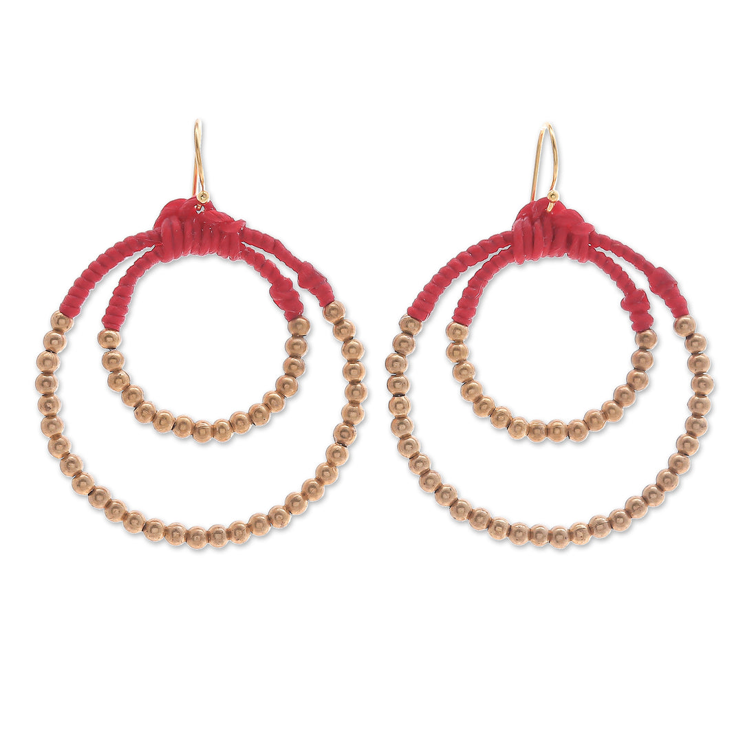 Polished Brass Beaded Dangle Earrings in Red - My Romantic Aura