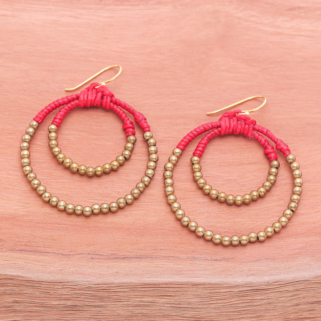 Polished Brass Beaded Dangle Earrings in Red - My Romantic Aura