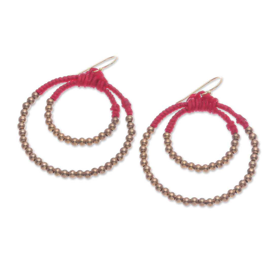 Polished Brass Beaded Dangle Earrings in Red - My Romantic Aura