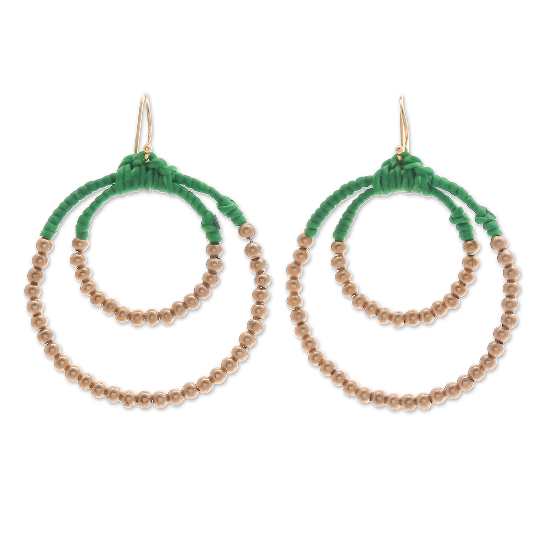 Polished Brass Beaded Dangle Earrings in Green - My Vital Aura