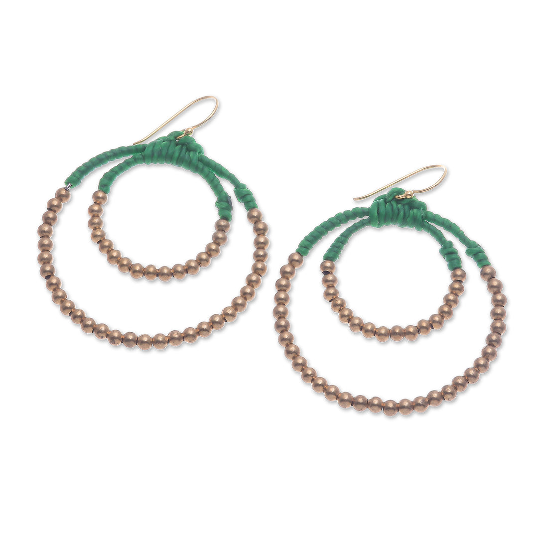 Polished Brass Beaded Dangle Earrings in Green - My Vital Aura