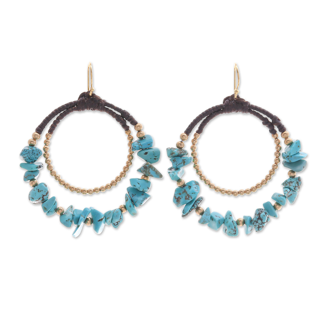 Polished Brass and Blue Magnesite Beaded Dangle Earrings - Peaceful Goddess