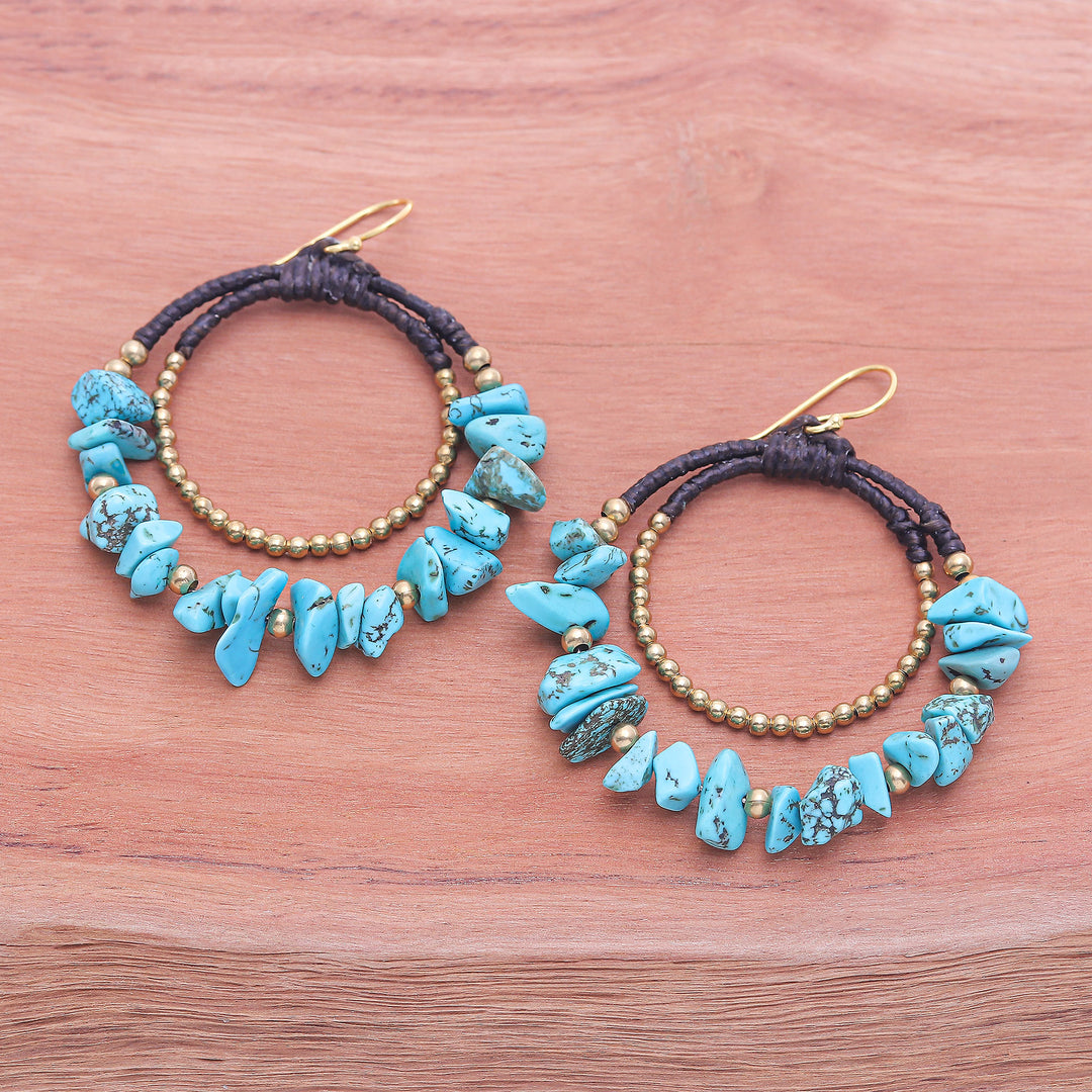 Polished Brass and Blue Magnesite Beaded Dangle Earrings - Peaceful Goddess