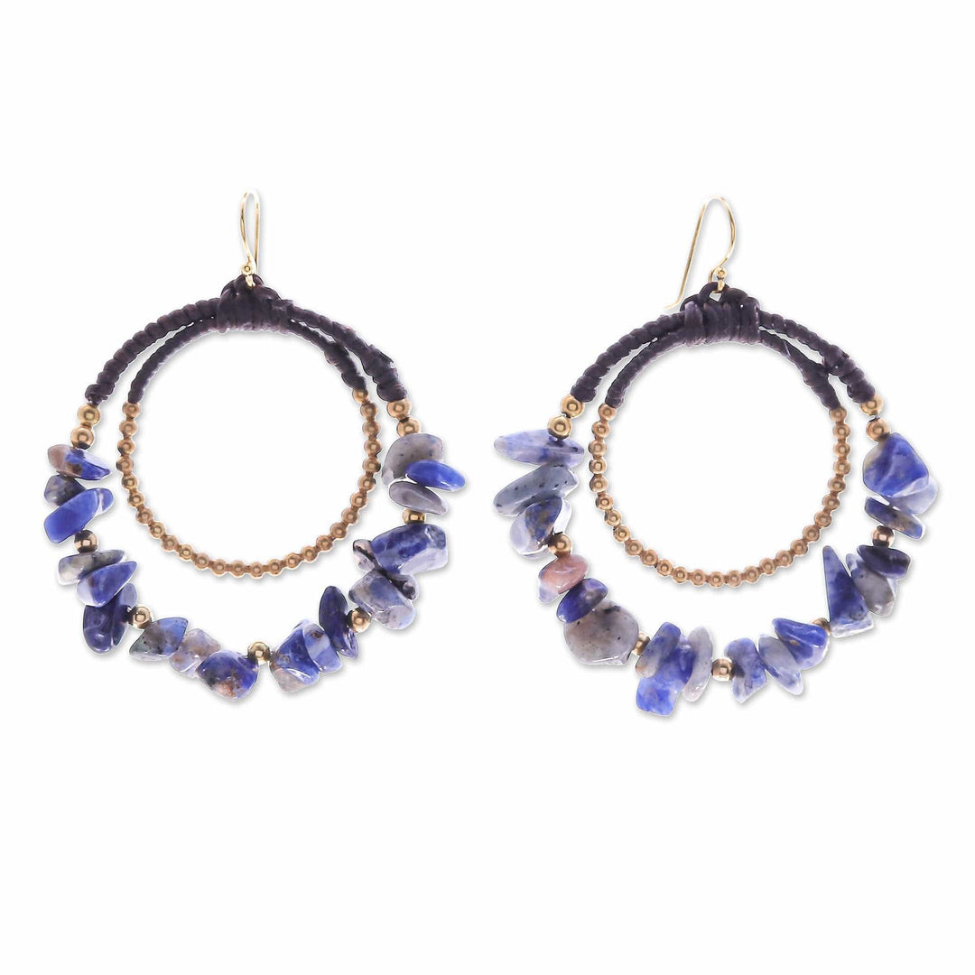 Polished Brass and Sodalite Beaded Dangle Earrings - True Goddess