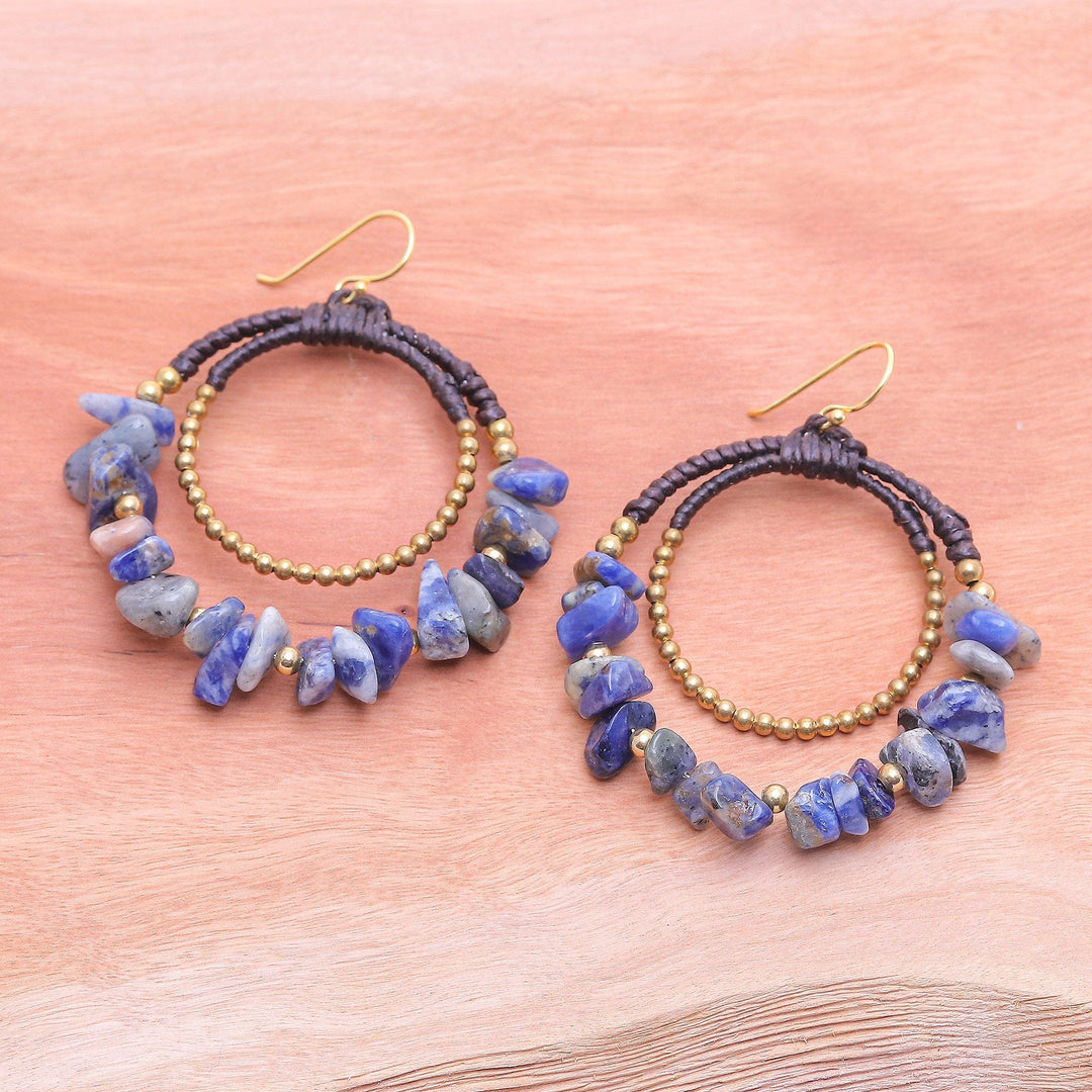 Polished Brass and Sodalite Beaded Dangle Earrings - True Goddess