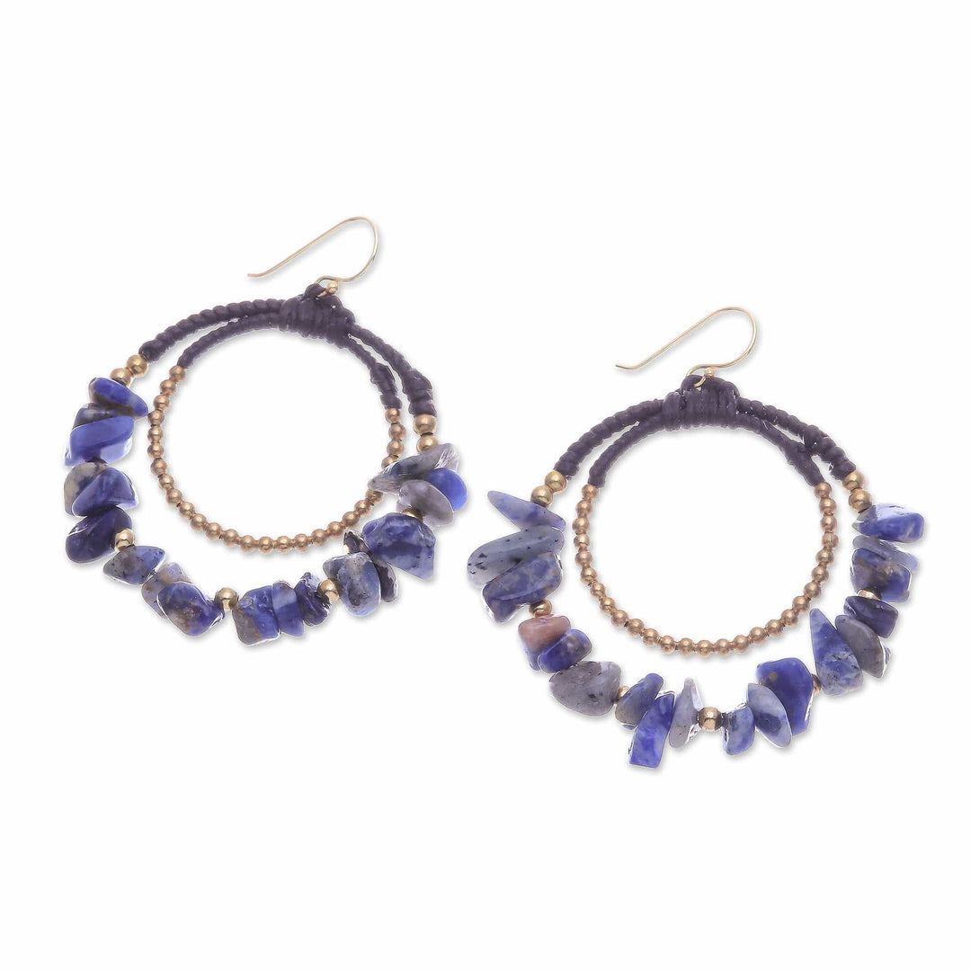Polished Brass and Sodalite Beaded Dangle Earrings - True Goddess