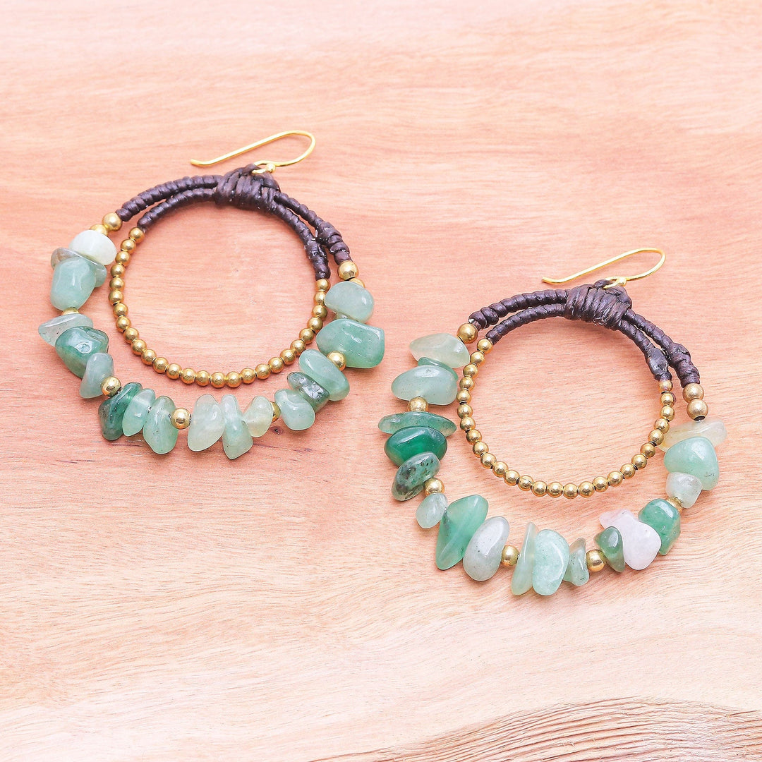 Polished Brass and Serpentine Beaded Dangle Earrings - Vital Goddess