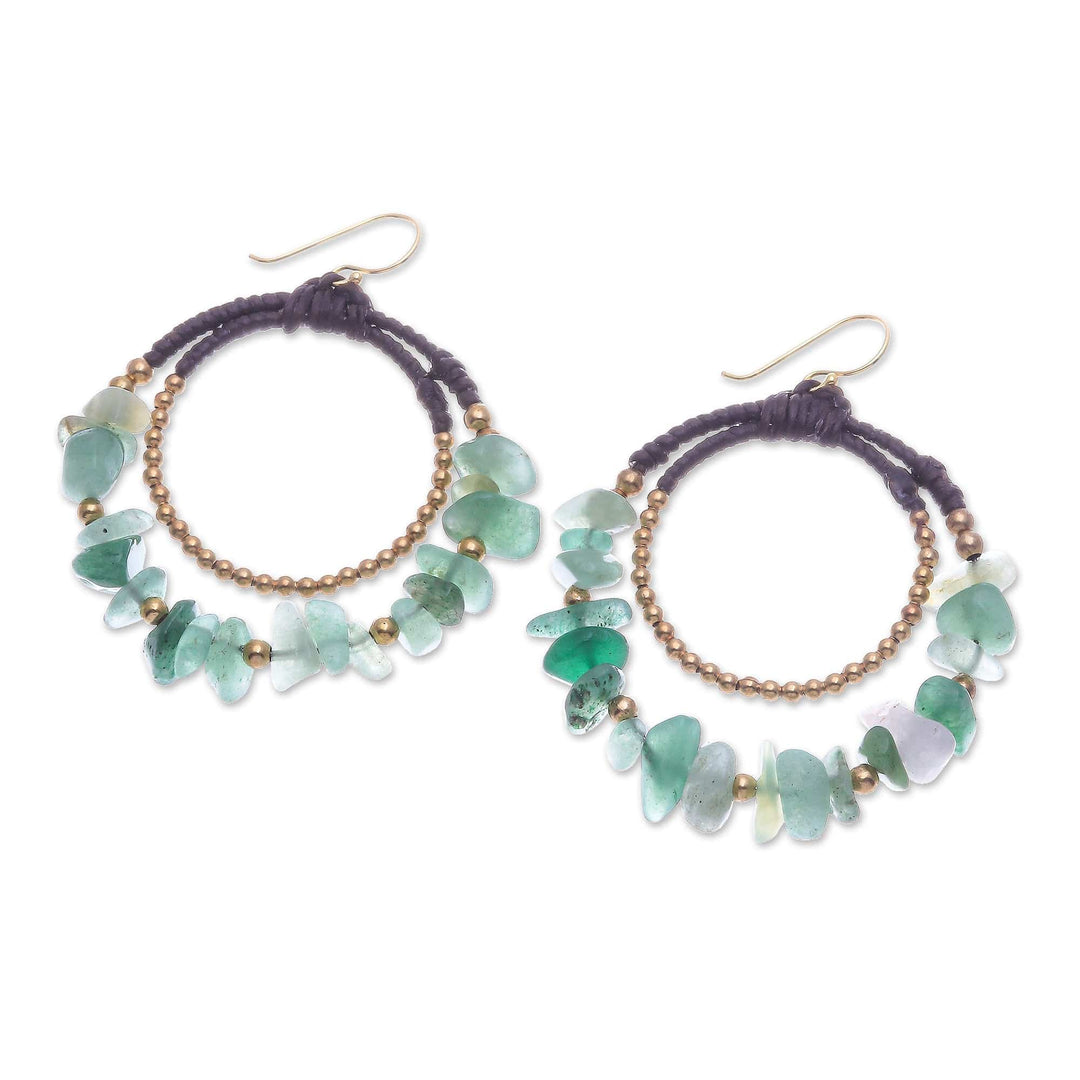 Polished Brass and Serpentine Beaded Dangle Earrings - Vital Goddess