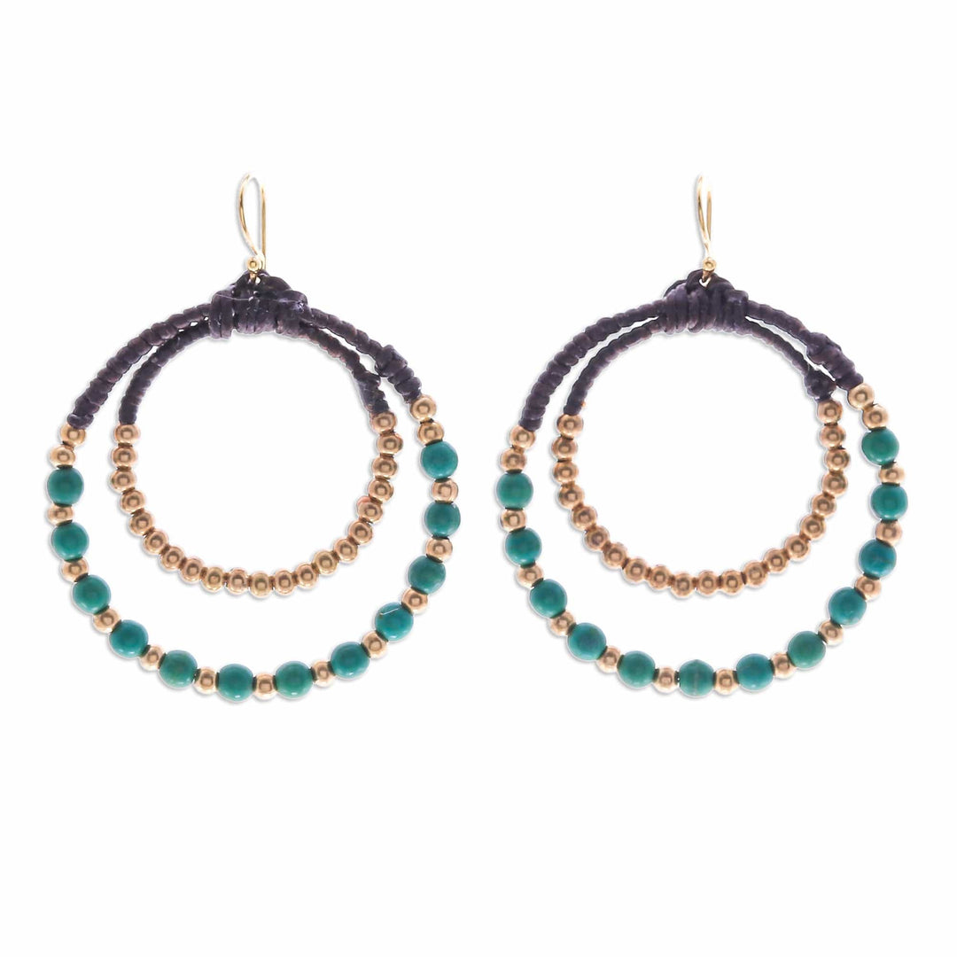 Magnesite and Brass Beaded Double Hoop Dangle Earrings - Sea Green Glam