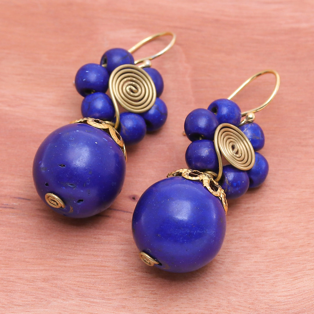 Blue Magnesite Floral Dangle Earrings with Brass Spirals - Blue Bloom