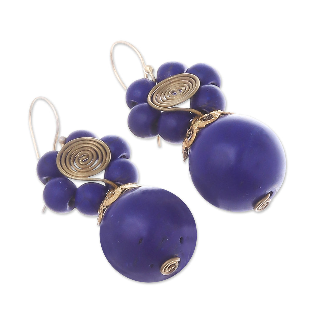 Blue Magnesite Floral Dangle Earrings with Brass Spirals - Blue Bloom