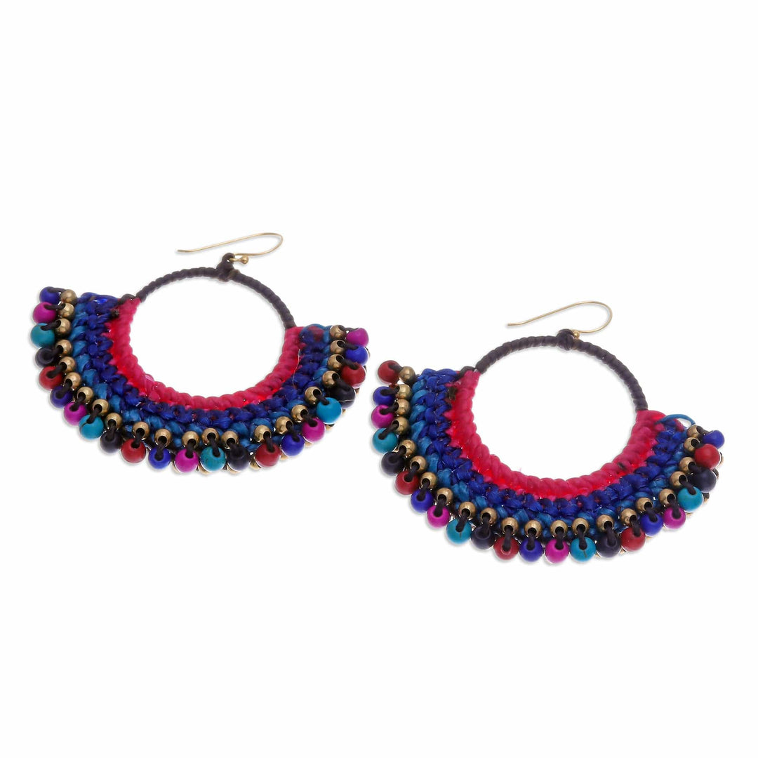 Blue Macrame Dangle Earrings with Colorful Magnesite Beads - Oneiric Nimbus