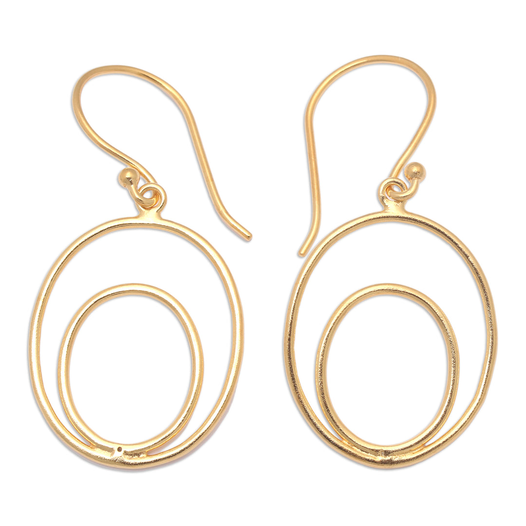 Oval 18k Gold and Silver-Plated Brass Dangle Earrings - Mount Agung