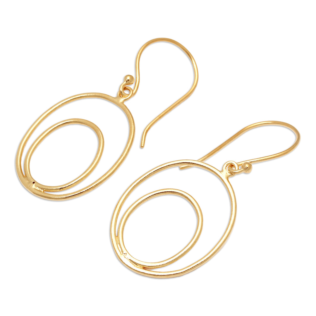 Oval 18k Gold and Silver-Plated Brass Dangle Earrings - Mount Agung