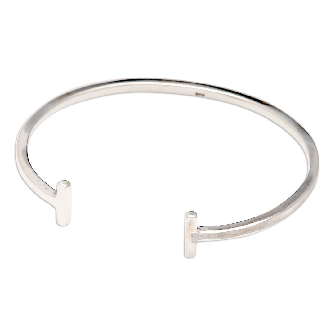 Polished Modern Minimalist Sterling Silver Cuff Bracelet - Futuristic Walls