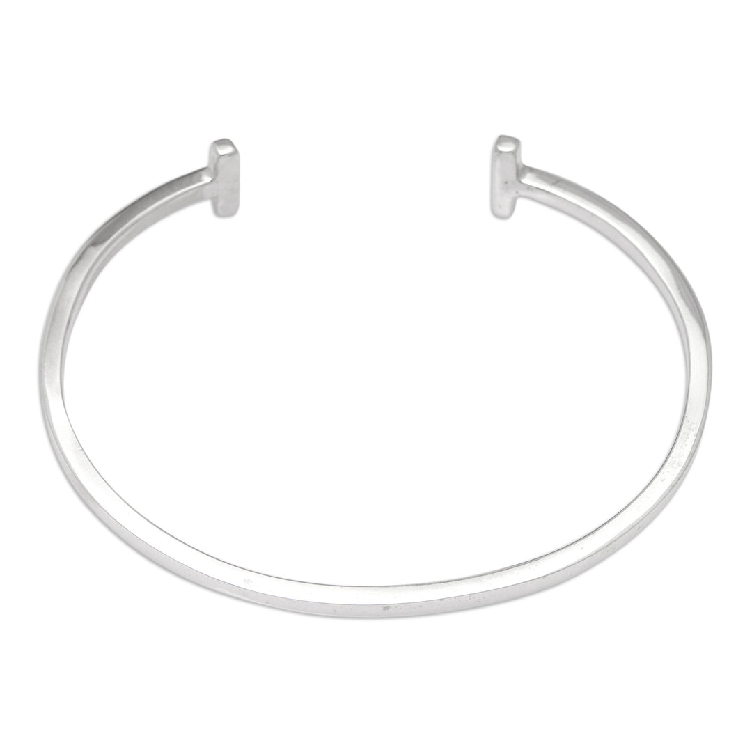 Polished Modern Minimalist Sterling Silver Cuff Bracelet - Futuristic Walls