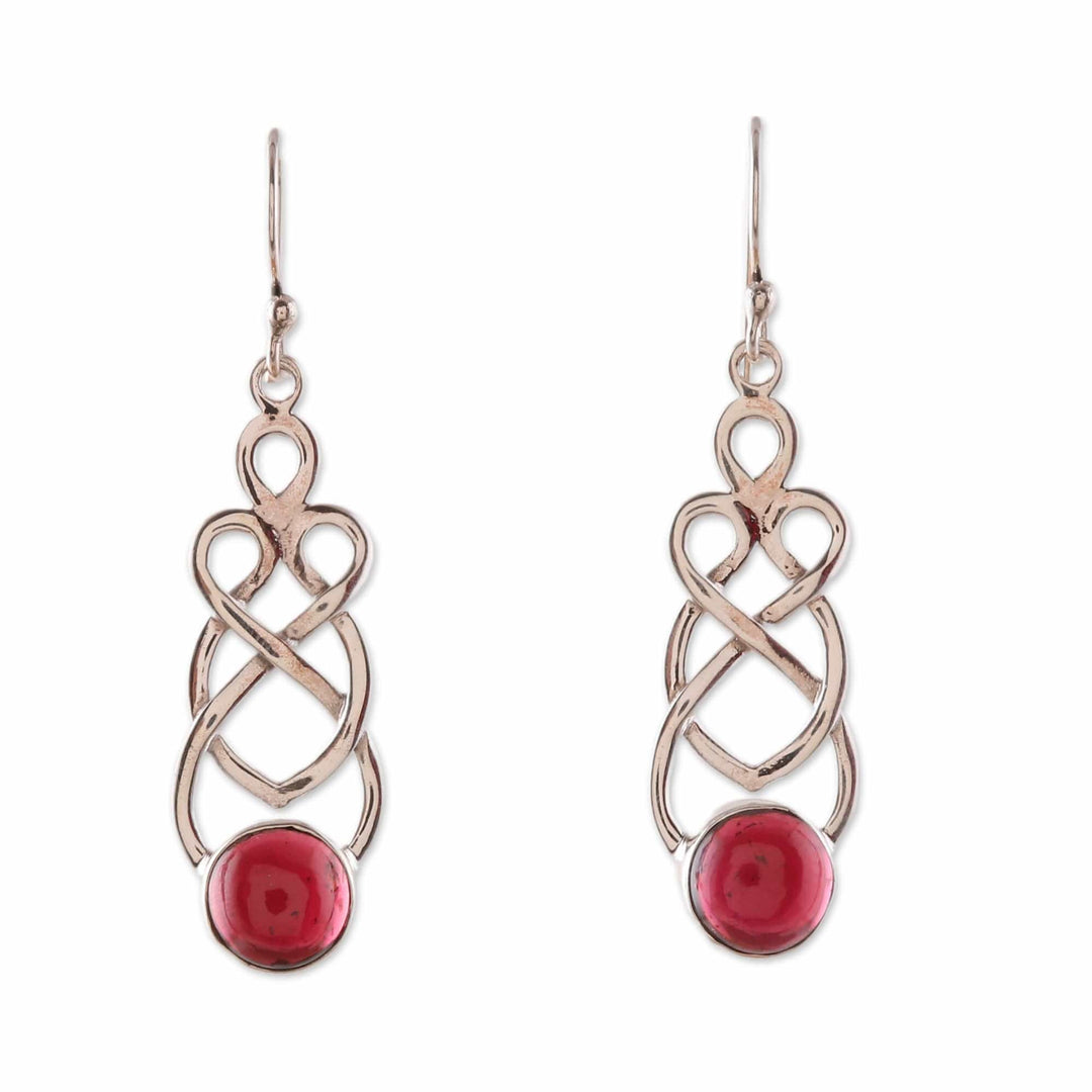 Polished Natural Garnet Dangle Earrings from India - Passionate Twists