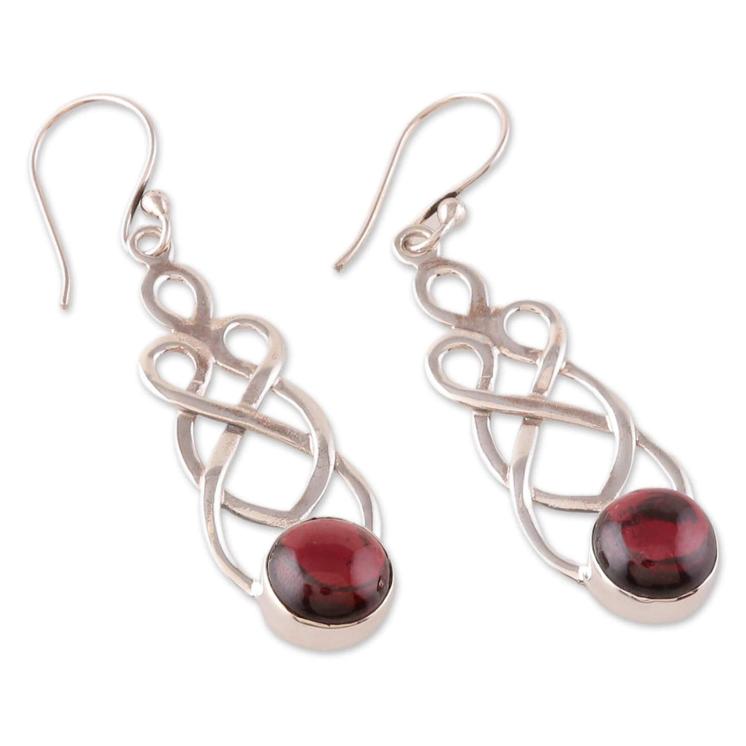 Polished Natural Garnet Dangle Earrings from India - Passionate Twists