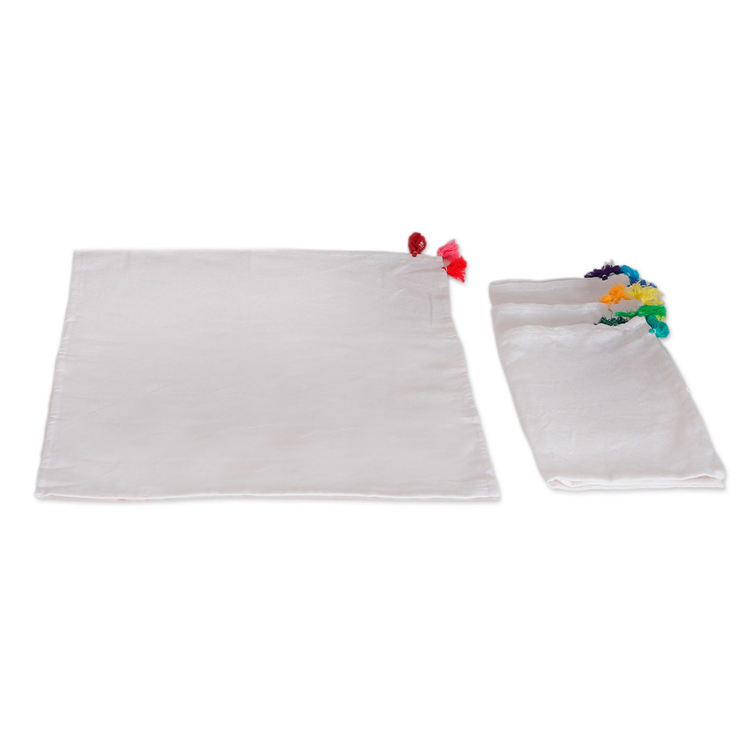 Set of 4 Handwoven Cotton Napkins with Colorful Tassels - Tassel Meals