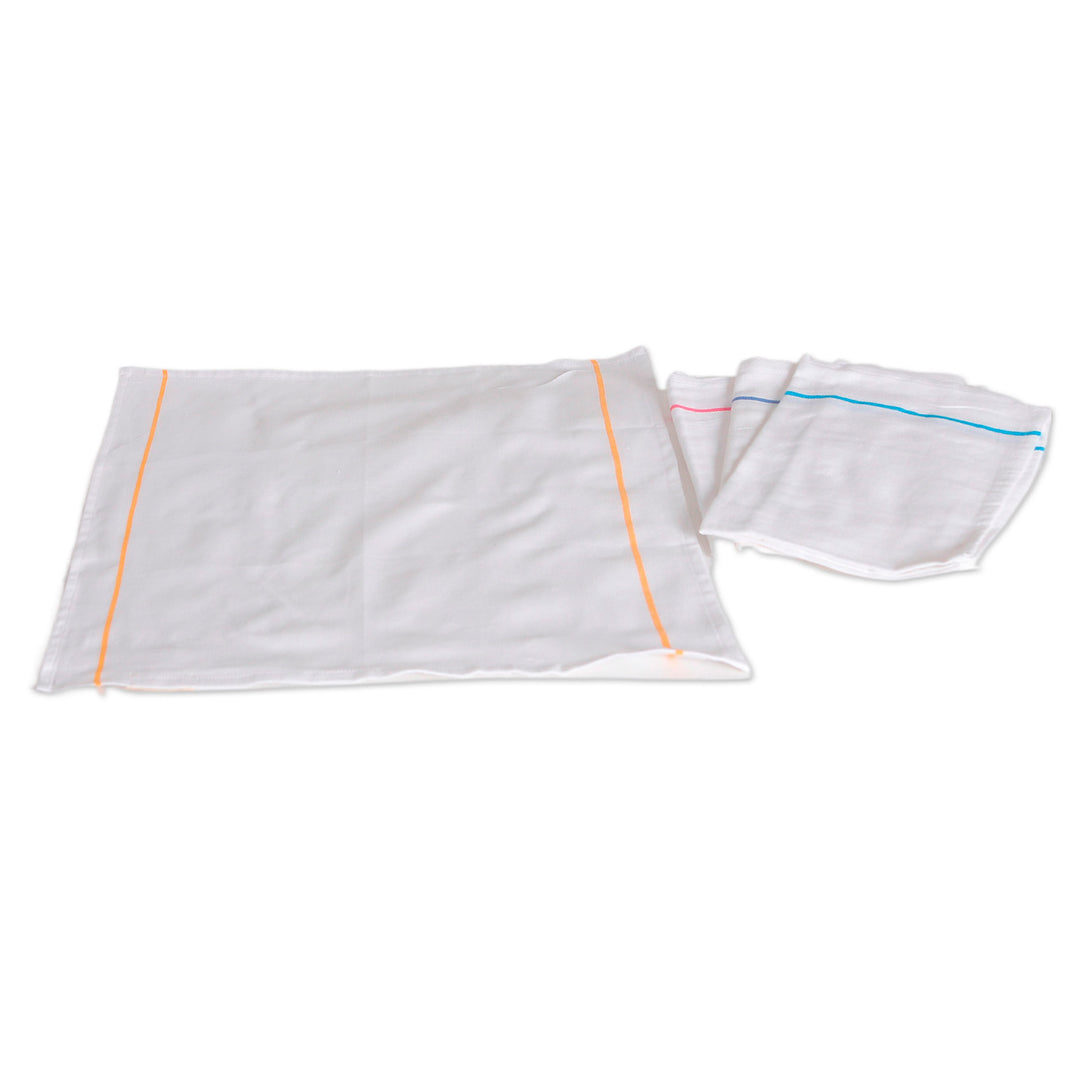 Set of 4 Handwoven Cotton Napkins with Colorful Lines - Joyous Meals