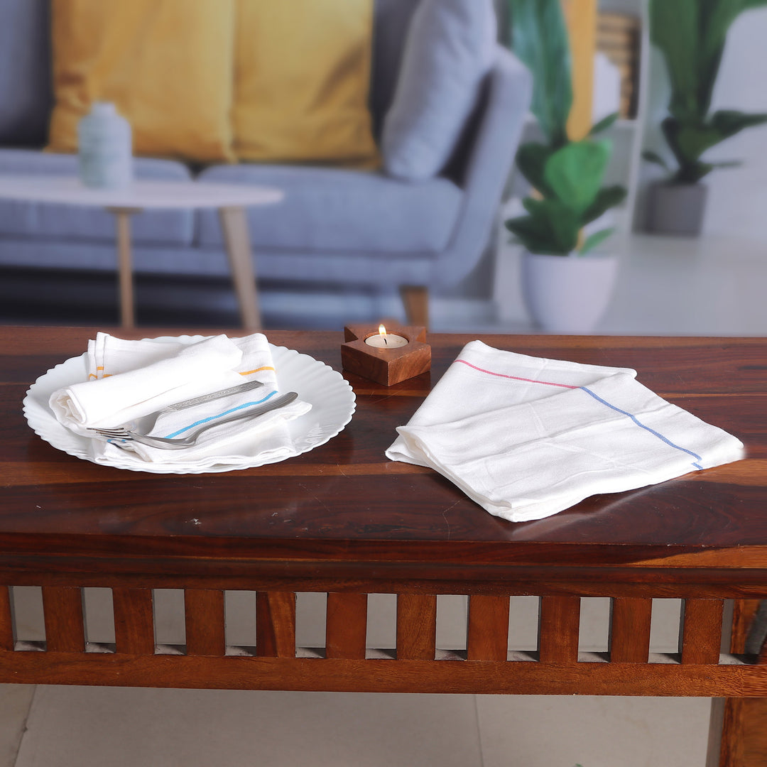 Set of 4 Handwoven Cotton Napkins with Colorful Lines - Joyous Meals