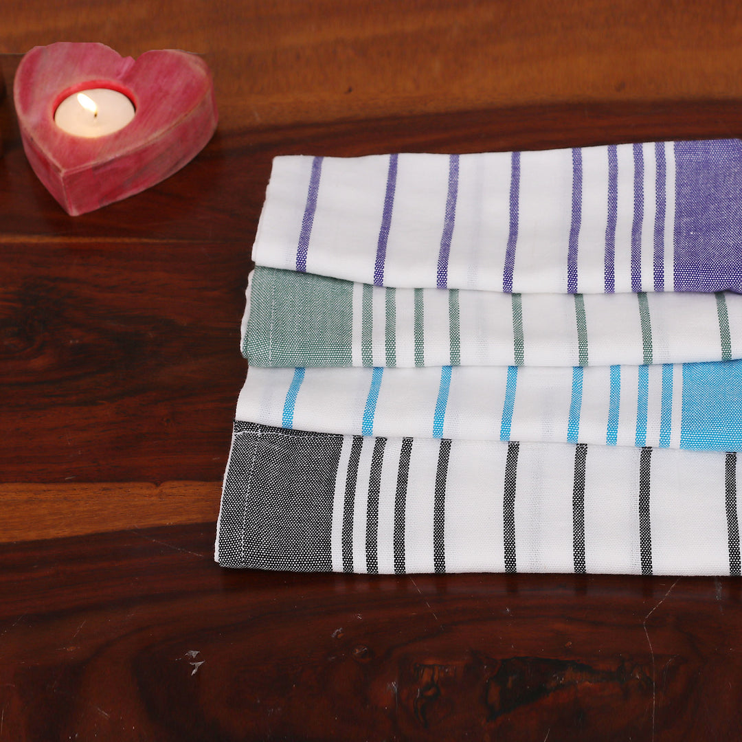 Set of 4 Handwoven Striped Cotton Napkins in Serene Hues - Striped Meals