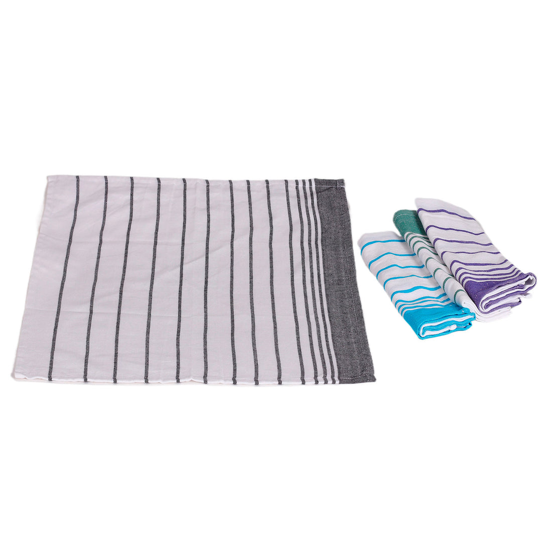 Set of 4 Handwoven Striped Cotton Napkins in Serene Hues - Striped Meals