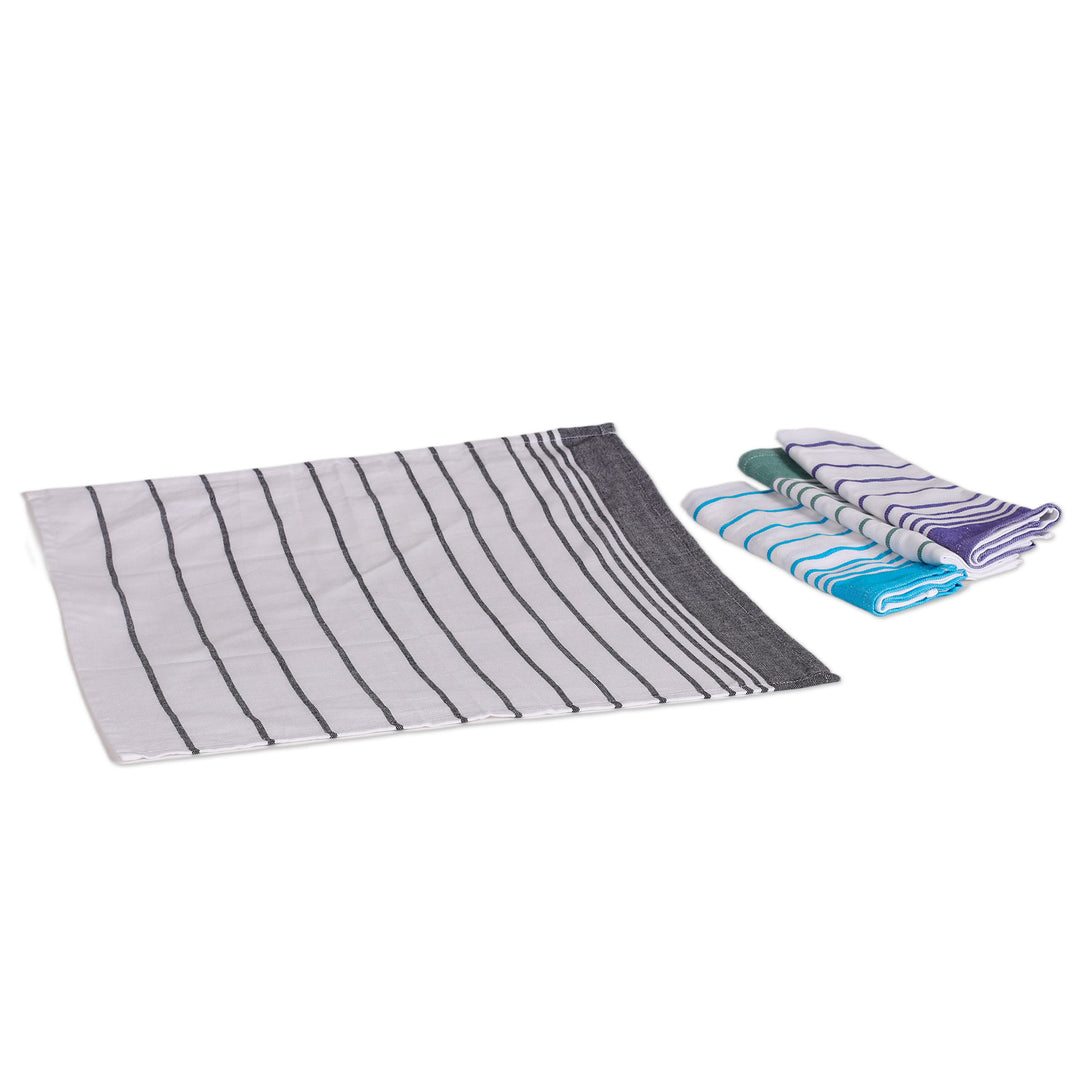 Set of 4 Handwoven Striped Cotton Napkins in Serene Hues - Striped Meals