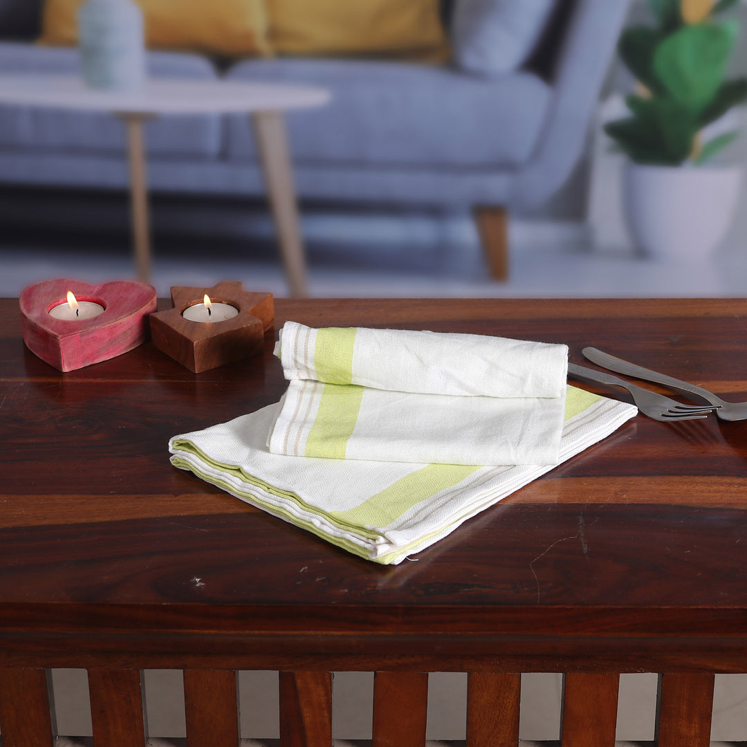 Set of 2 Handwoven Green and White Cotton Dish Towels - Green Taste